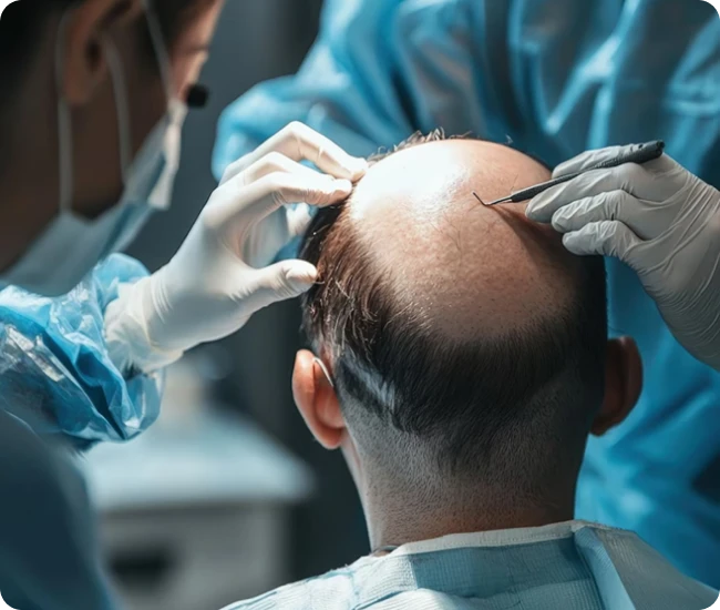Surgeon performing a hair transplant procedure